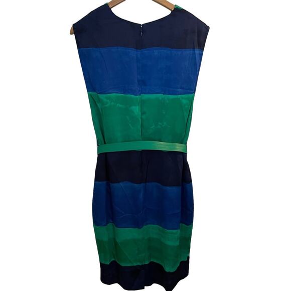 Anne Klein Women’s Blue & Green Sheath Dress With Belt Sleeveless Lined 2 - Picture 5 of 8